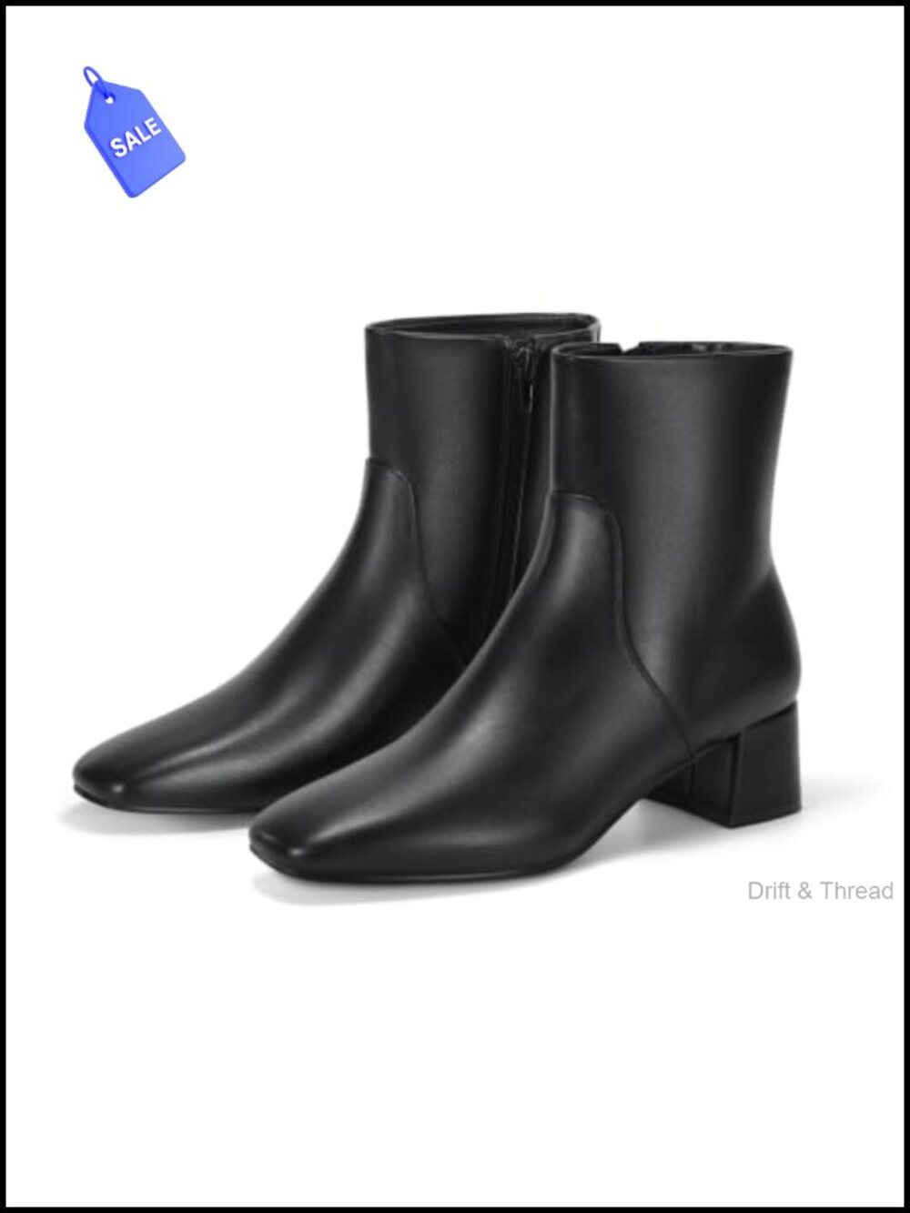 Faux Leather Square Toe Chunky Heel Ankle Boots